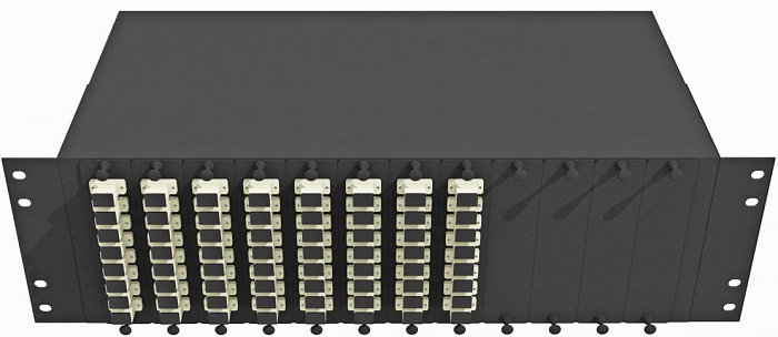 Кросс оптический стоечный TopLAN КРС-Top-3U-64SC/U-OM2-BK 19, 64 SC/UPC адаптеров, многомодовый (50/125), 3U, черный, укомплектованный