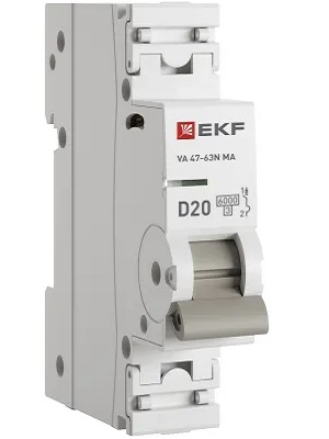 Автоматический выключатель EKF M63MA6120D ВА 47-63N MA 1P 20А (D) 6кА без тепл. расцепит. PROXIMA