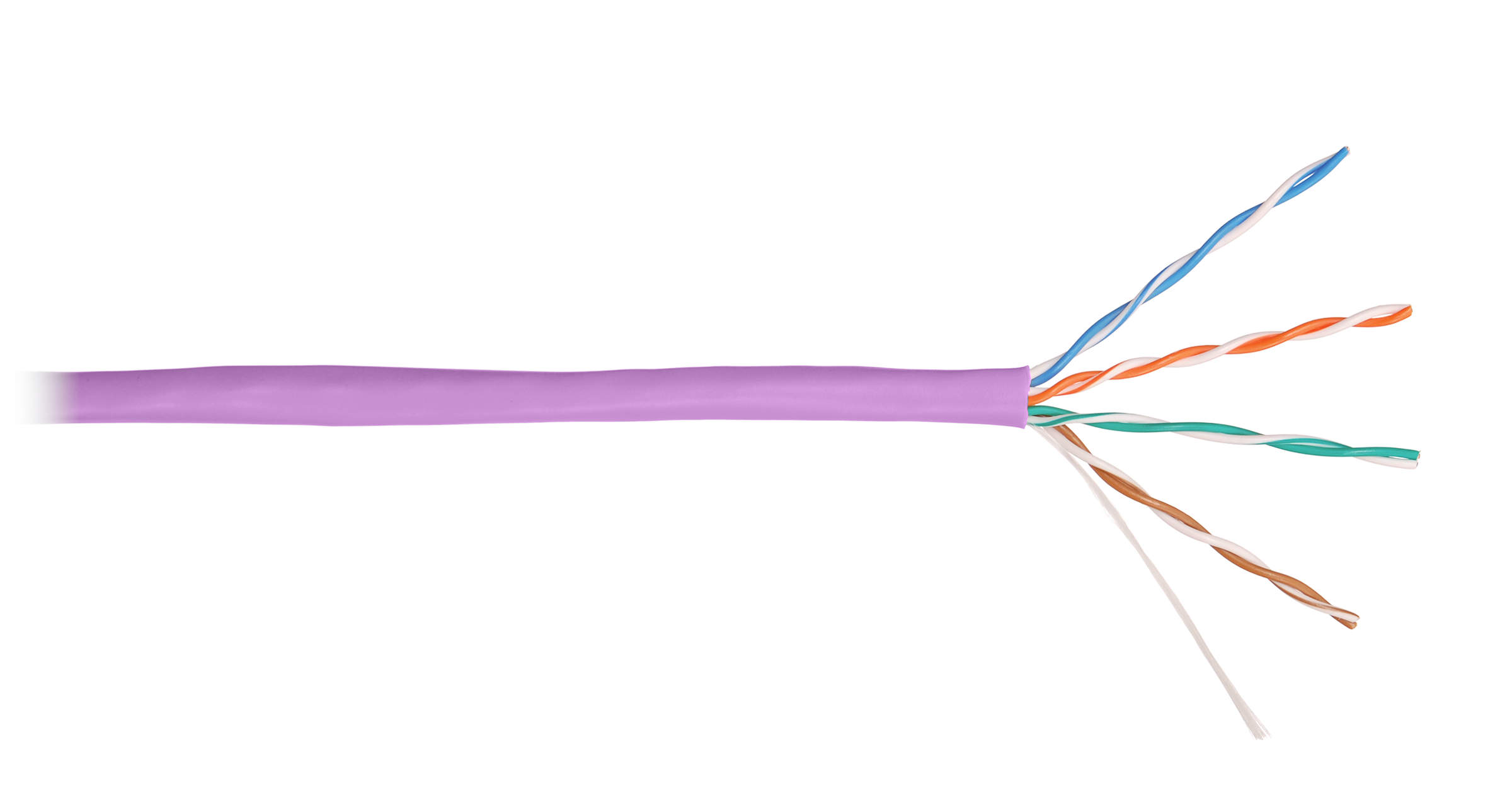 Кабель витая пара U/UTP 5e кат. 4 пары NIKOLAN NKL 9100C-VL 24AWG(0.511 мм), медь, одножильный (solid), внутренний, LSZH, нг(A)-HFLTx, фиолетовый, уп/