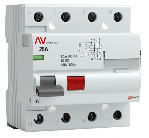УЗО EKF rccb-4-25-300-s-av DV 4P 25А/300мА (S) AVERES