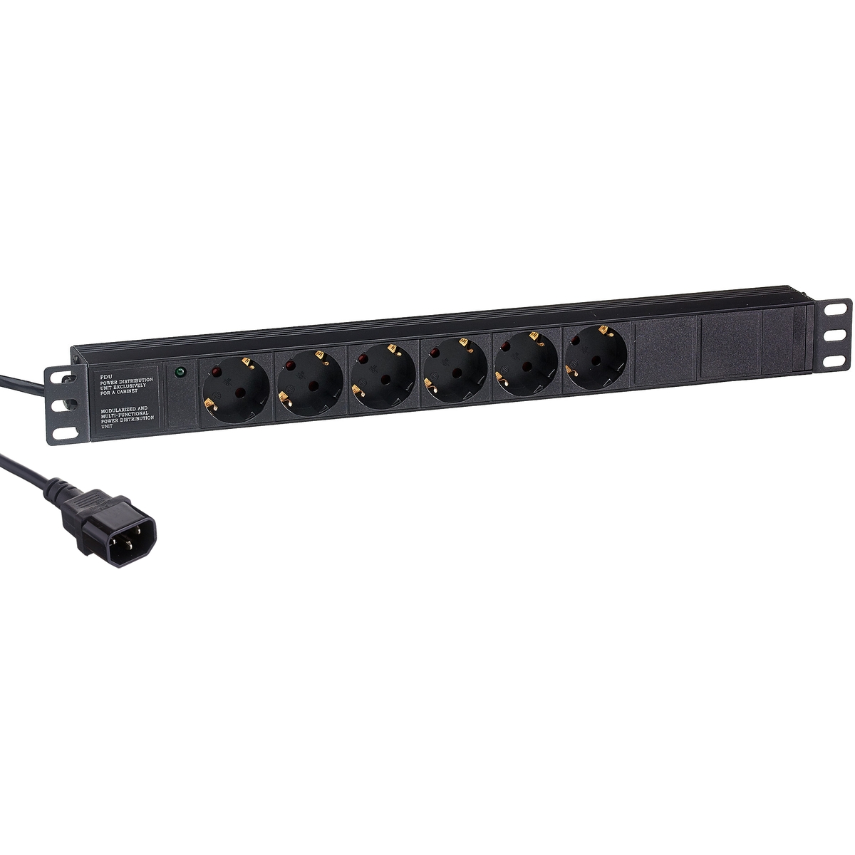 Блок розеток Exegate ServerPro PDU-19H604 Al-6S-C14-2.5CU EX280829RUS (19, 1U, Алюминий, 6 Schuko, кабель с вилкой C14 VDE-250V-10A-3*1.0mm2, медь, 2