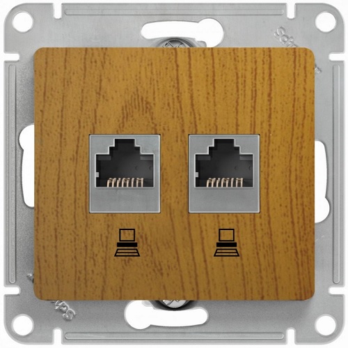 Розетка компьютерная Systeme Electric GSL000585KK Glossa двойная RJ45+RJ45, кат.5Е, механизм, дуб