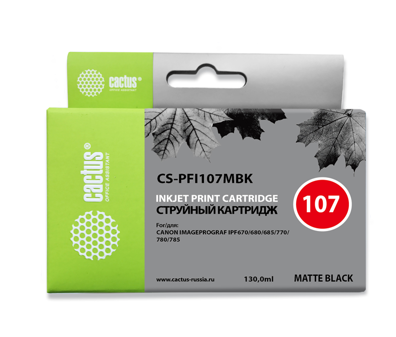  Картридж Cactus CS-PFI107MBK черный матовый (130мл) для Canon IP iPF670/iPF680/iPF685/iPF77