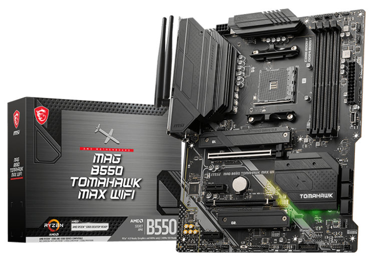 Материнская плата ATX MSI MAG B550 TOMAHAWK MAX WIFI (AM4, AMD B550, 4*DDR4 (5100), 6*SATA 6G RAID, 2*M.2, 4*PCIE, 2.5Glan, WiFi, BT, HDMI, DP, USB Ty