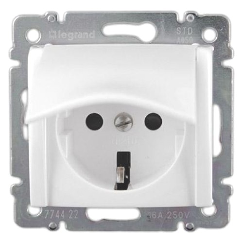 Розетка Legrand 774422 Valena с заземлением, в рамку, с крышкой, 2К+З,16А, 250В, IP20 (белая)