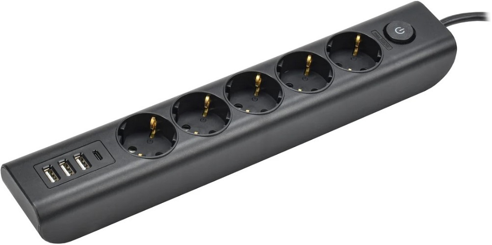 Удлинитель IEK WYP12-16-05-02-ZKU-K02 MODERN У05В с заземлением 2м 3х1мм2 16А/250В USBх4 черный