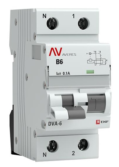 Автомат дифференциальный EKF rcbo6-1pn-6B-100-ac-av DVA-6 1P+N 6А (B) 100мА (AC) 6кА AVERES