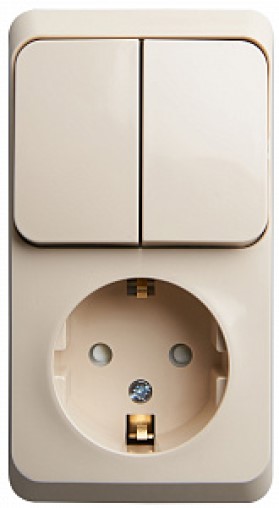 Блок Schneider Electric BPA16-202K с/з со шторками + выключатель 2-клавишный крем
