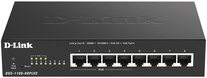Коммутатор D-link DGS-1100-08PLV2/A1A 8 портов 10/100/1000Base-T (4 порта PoE 802.3af/at, PoE-бюджет 80 Вт)