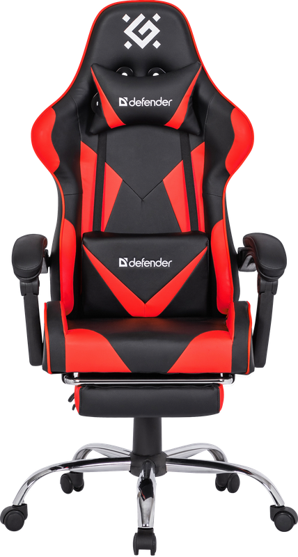 Кресло Defender PILOT 64354 игровое, черно-красное, полиуретан высокой плотности, газпатрон 3кл, ролики 60мм, подножка