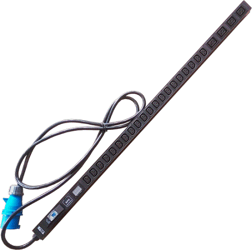 Блок розеток TWT TWT-PDVI-4C9-20C3-I9 вертикальный, 4xC19 + 20xC13, 250V, 32A, A/V-метр, шнур 3 метра, вилка IEC309