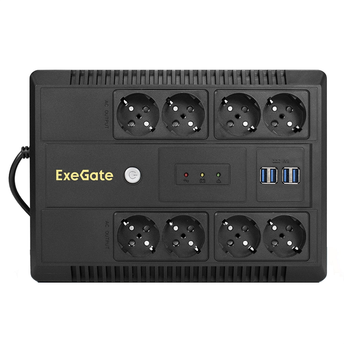   Xcom-Shop Источник бесперебойного питания Exegate NEO NNB-600.LED.AVR.8SH.CH EX293853RUS 600VA/360W, LED, AVR, 8*Schuko, 4*USB-порта для зарядки, Black