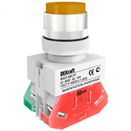 Выключатель кнопочный DEKraft 25134DEK с фиксацией ABFP D22 жел. 220В ВK-22