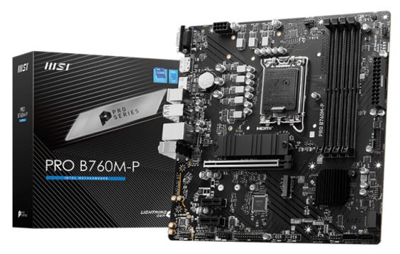 LGA1700 MSI  Xcom-Shop Материнская плата mATX MSI PRO B760M-P (LGA1700, B760, 4*DDR5 (6800), 4*SATA 6G RAID, 2*M.2, 3*PCIe 4.0, Glan, 3*USB 3.2, 8*USB 2.0, Type-C, HDMI, DP,