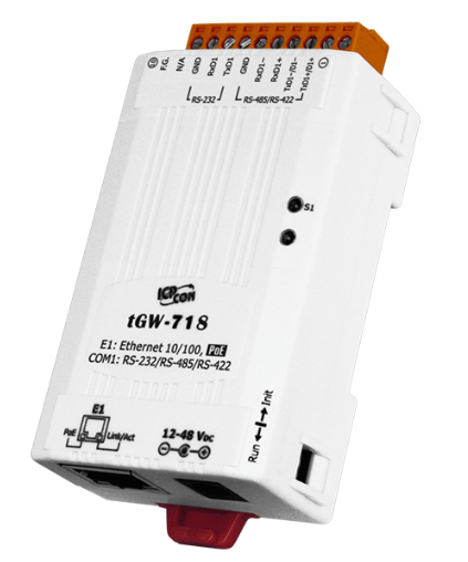 Преобразователь ICP DAS tGW-718 Tiny Modbus/TCP to RTU/ASCII gateway with PoE and 1 RS-232/422/485 Port (RoHS)