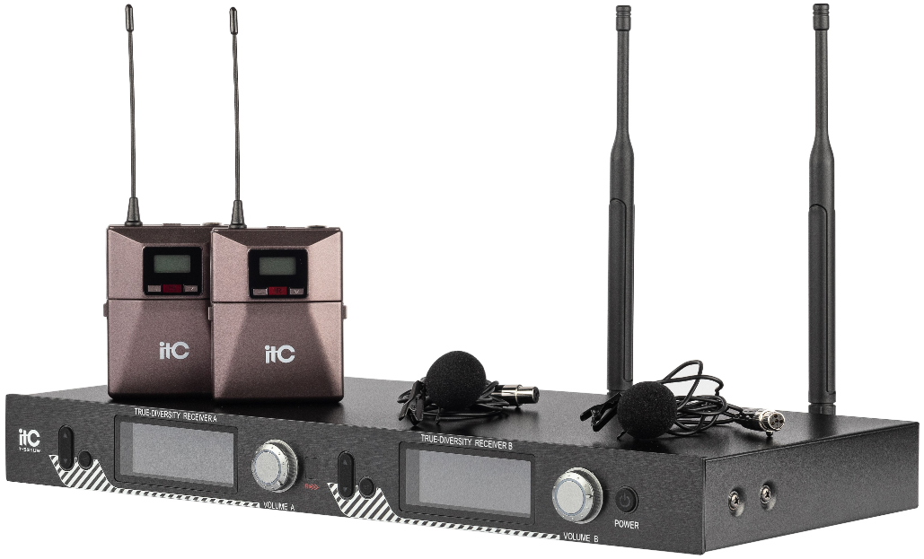 Микрофон ITC T-521UL Двухканальная радиомикрофонная система, приёмник +2 петличных микрофона, шт