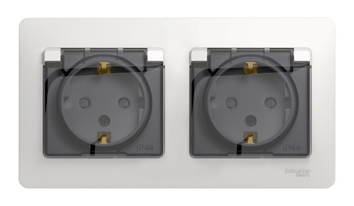Розетка Schneider Electric GSL000147 Glossa белая 2-ая с/з, со шторками, в сборе, IP44