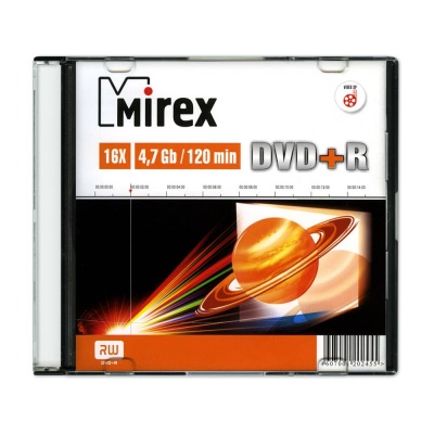 Диск DVD+R Mirex 202455 4.7 Gb, 16x, Slim Case, 1шт