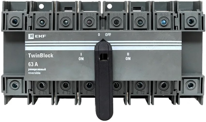 Рубильник EKF tb-s-63-4p-rev 63A 4P реверсивный c рукояткой для прямой установки TwinBlock