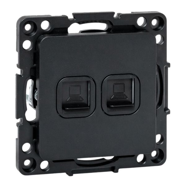 Розетка компьютерная механизм EKF EZK02-035-10 Стокгольм двойная черный