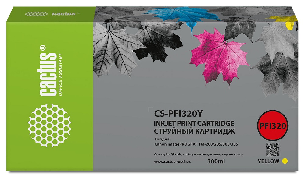 Картридж Cactus CS-PFI320Y желтый (300мл) для Canon imagePROGRAF TM-200/TM-200 MFP L24ei/TM