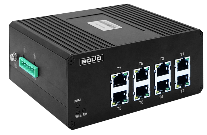 Коммутатор Болид Ethernet-SW8 сетевой 8 портов 10/100Base-T(X), U-пит.12…30 В, I-потр.1 А, IP40, t-раб.-30…+55°С