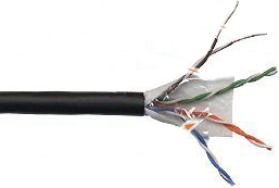Кабель витая пара U/UTP 5e кат. 4 пары Lanmaster LAN-5EUTP-WP-OUT 24AWG(0.51 мм), медь, одножильный (solid), внешний, с гидрофобом, PE, чёрный, уп/305