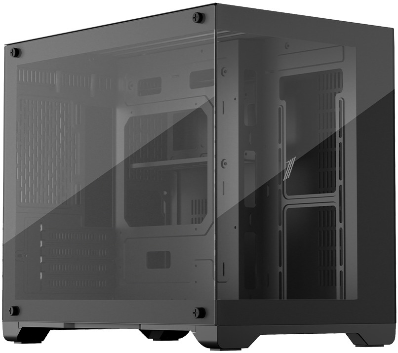 Корпус mATX 1STPLAYER MEGAVIEW MV6-TP ARGB Black без БП, боковая и фронтальная панель из закалённого стекла, 2*USB 3.0