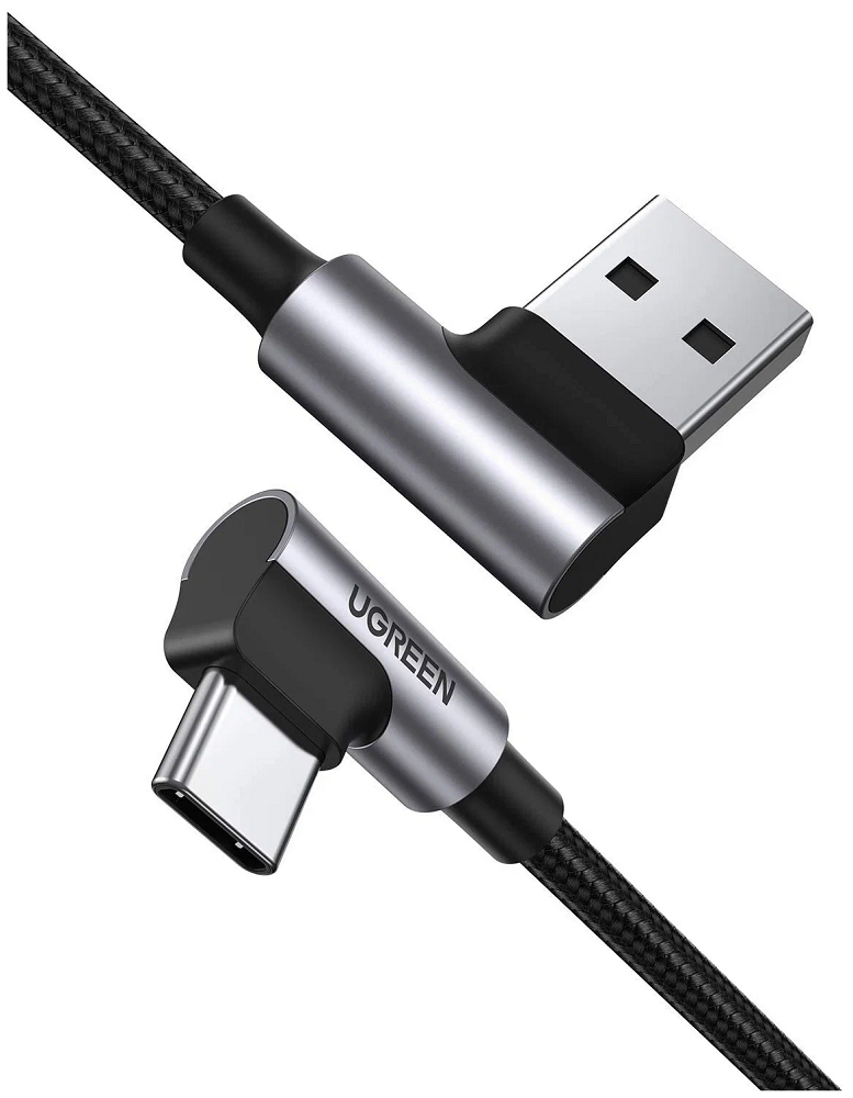 Кабель UGREEN US176 угловой USB-A to USB-C Cable (угол направо). Длина: 0,5 м. Цвет: черный