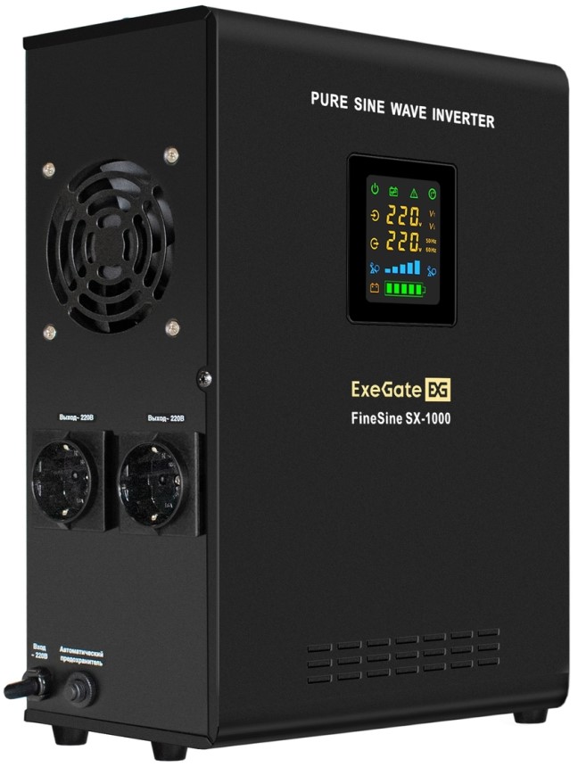 Комплект Exegate FineSine SX-1000.LCD.AVR.2SH EX296550RUS ИБП EX295997RUS + батарея 75Aч EX282983RUS 1шт (инвертор, синус, для котла, настенный) 1000V