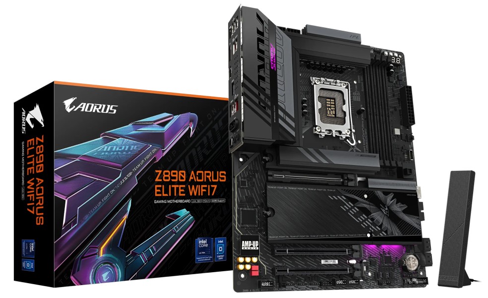 Материнская плата ATX GIGABYTE Z890 AORUS ELITE WIFI7 (LGA1851, Z890, 4*DDR5 (9200), 4*SATA 6G RAID, 4*M.2, PCI-E, 2.5Glan, WiFi, BT, 5*USB 3.2, 4*USB