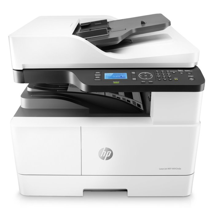 Лазерное черно-белое МФУ HP LaserJet MFP M443nda 8AF72A p/c/s, A3, 1200dpi, 25ppm, 512Mb, 2trays 100+250, ADF 100, duplex, Scan to email/SMB/FTP, PIN printing, USB/Eth, ca