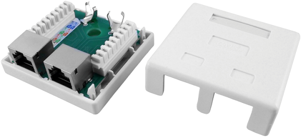 Розетка Hyperline SB1-2-8P8C-C5e-SH-WH RJ-45(8P8C), категория 5e, экранированная, двойная, внешняя, Dual IDC