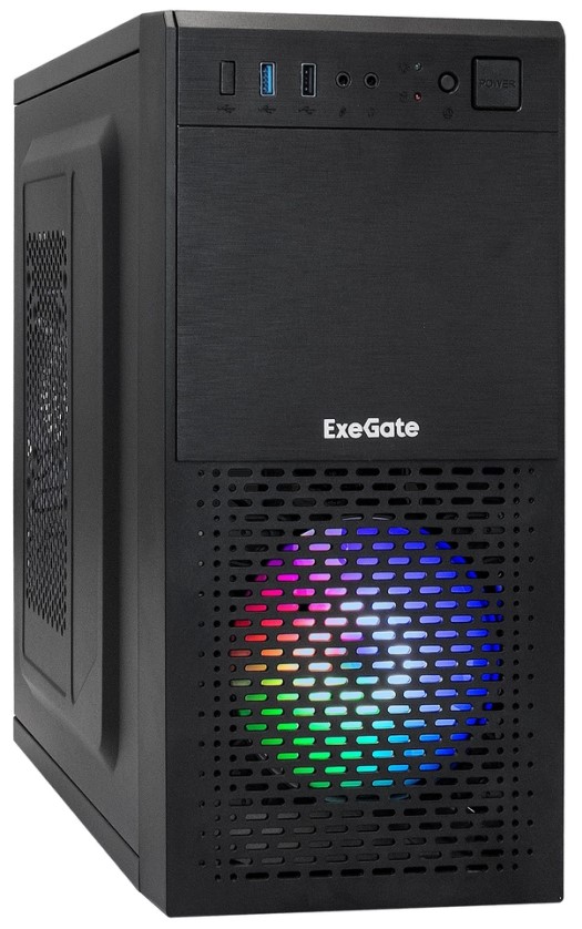 Корпус mATX Exegate mEVO-7807 EX296388RUS черный, БП 400W, USB 3.2, USB 2.0, audio