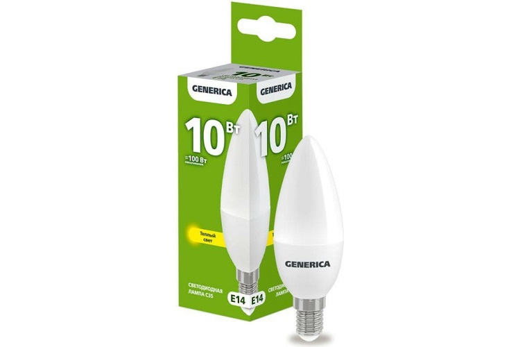 Лампа светодиодная GENERICA LL-C35-10-230-30-E14-G C35 10Вт свеча 3000К E14 230В