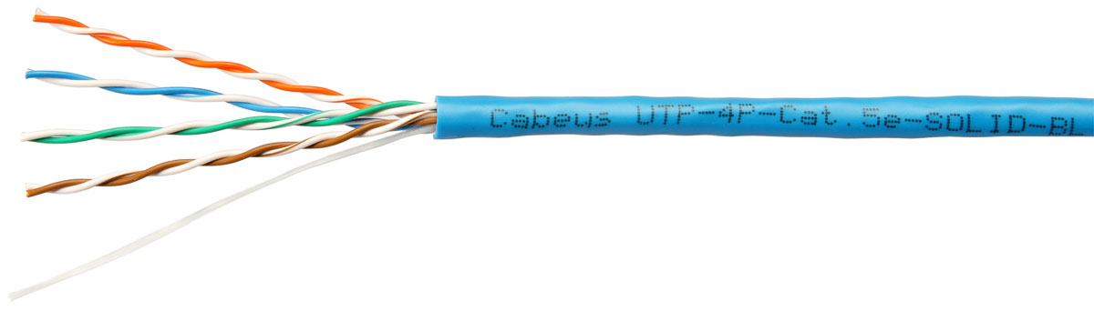 Кабель витая пара U/UTP 5e кат. 4 пары Cabeus UTP-4P-Cat.5e-SOLID-BL 24AWG(0.51 мм), медь, одножильный (solid), внутренний, PVC, нг(A)-LS, синий, уп/3