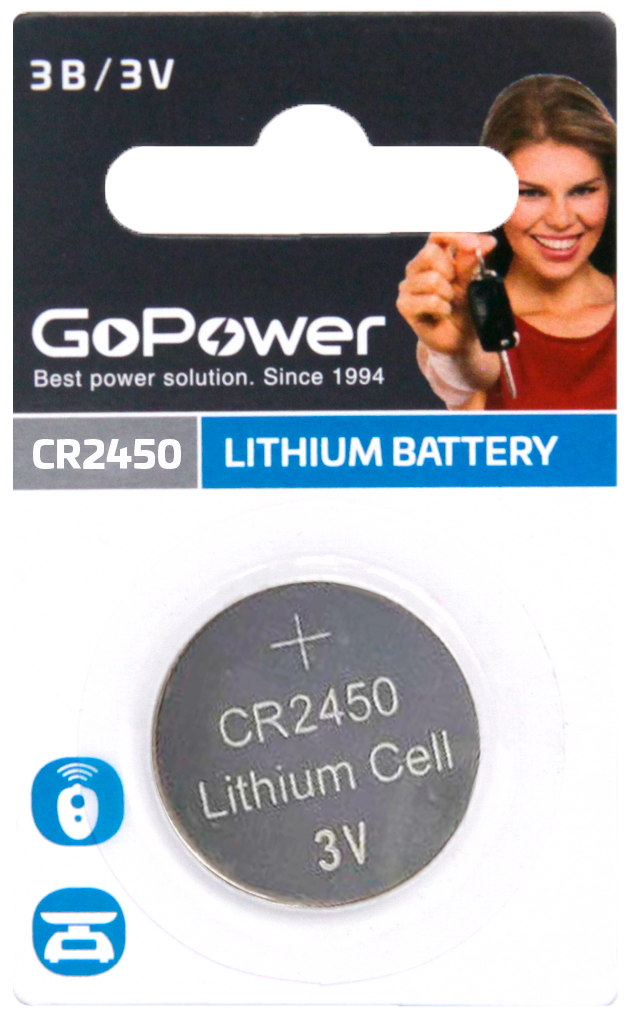 Батарейка GoPower CR2450 00-00023125 BL1 Lithium 3V (1/40/2000)