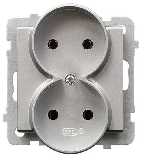Розетка Ospel GP-2RR/m/38 двойная, 16A, 250V, 3520W, IP-20, клеммы винтовые, серебро матовое