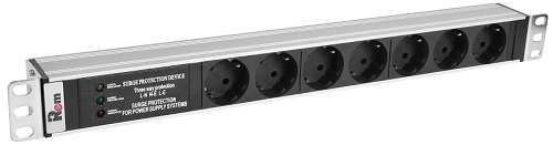 Блок розеток ЦМО R-10-7S-FI-440-Z Rem-10 без шнура с фил. и инд., 7 Sсhuko, вход IEC 60320 C14, 10 A, алюм., 19