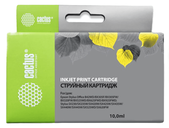 Картридж Cactus CS-EPT1294 для Epson Stylus Office B42/BX305/BX305F/BX320/BX525/BX625/SX420/SX425/SX525/SX620, желтый, 10мл