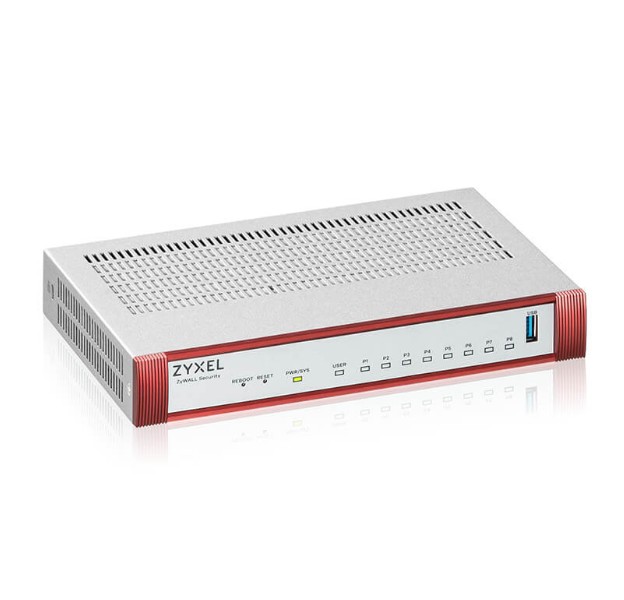 Межсетевой экран ZYXEL USG FLEX 100HP с подпиской Gold на 1 год (AS, AV, CF, IDP/DPI, Sandboxing, SecuReporter), 1xRJ-45: 1G PoE+ (LAN/WAN), 7xRJ-45:
