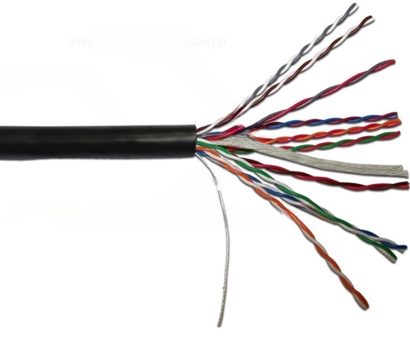 Кабель витая пара U/UTP 5e кат. 10 пар TWT TWT-5EUTP10-OUT 24AWG(0.51 мм), медь, одножильный (solid), внешний, PE, чёрный, уп/305м