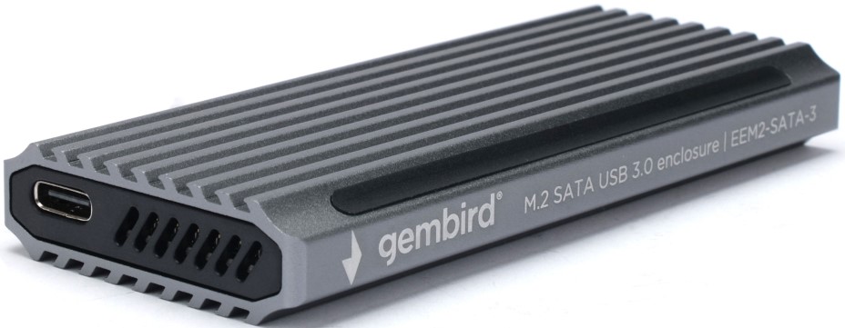  Внешний корпус Gembird EEM2-SATA-3 USB 3.1 Type-С для M2 SATA, RGB подсветка, металл, серебристый