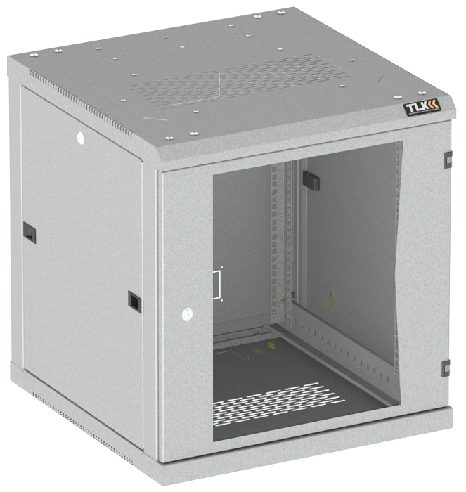 Шкаф настенный 19, 12U TLK TWC-126045-R-G-GY стеклянная дверь, Ш600хВ636хГ450мм, 2 пары монтажных направляющих, серый