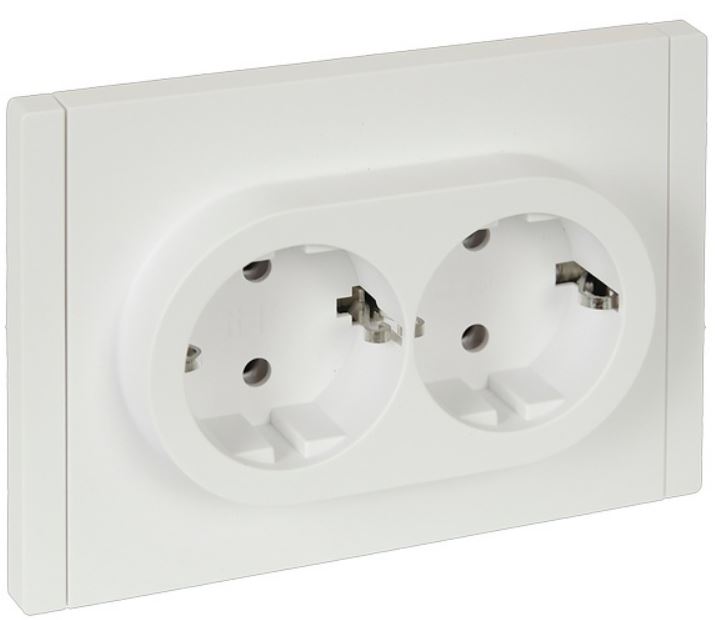 Розетка двухместная с заземлением IEK FP-R21-16-1-K01 FORTE&PIANO без защитных шторок б/к 16А FP224 белый
