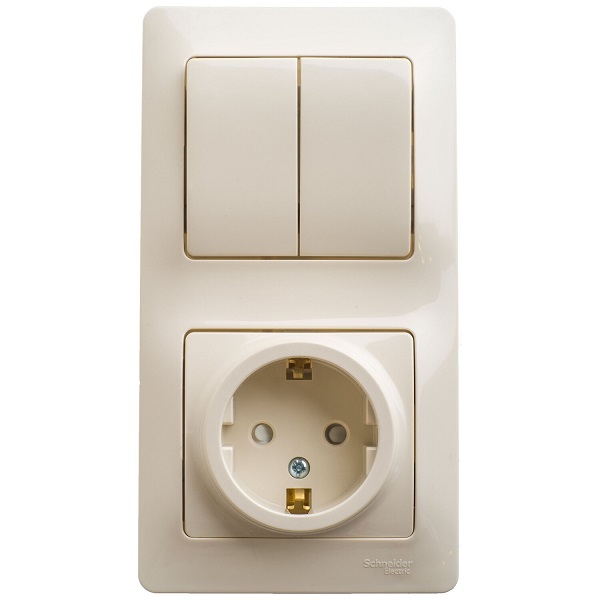 Блок Schneider Electric GSL000274 розетка с/з со шторками и 2-кл. выключатель бежевый