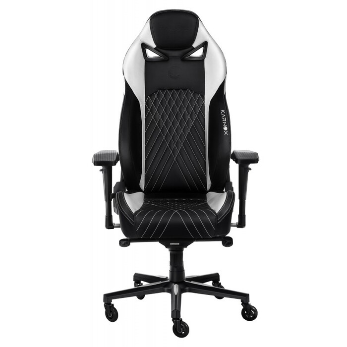   Xcom-Shop Кресло KARNOX GLADIATOR KX800907-SR бело-черное, экокожа, поясничная поддержка, нейлоновая крестовина, до 180кг, механизм качания