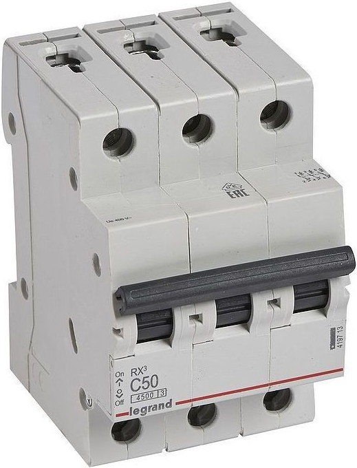   Xcom-Shop Автоматический выключатель Legrand 419713 RX³ - 4,5 кА - тип характеристики C, 400 В~, 50 А, 3П, 3 модуля