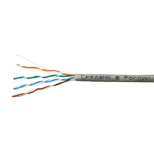 Кабель витая пара U/UTP 5e кат. 4 пары SkyNet CSP-UTP-4-CU 24AWG(0.51 мм), медь, одножильный (solid), внутренний, PVC, серый, уп/305м ''Premium''