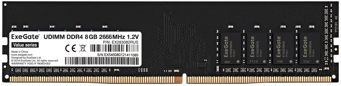 Модуль памяти DDR4 8GB Exegate Value EX283082RUS 2666MHz PC4-21300 CL19 1.2V